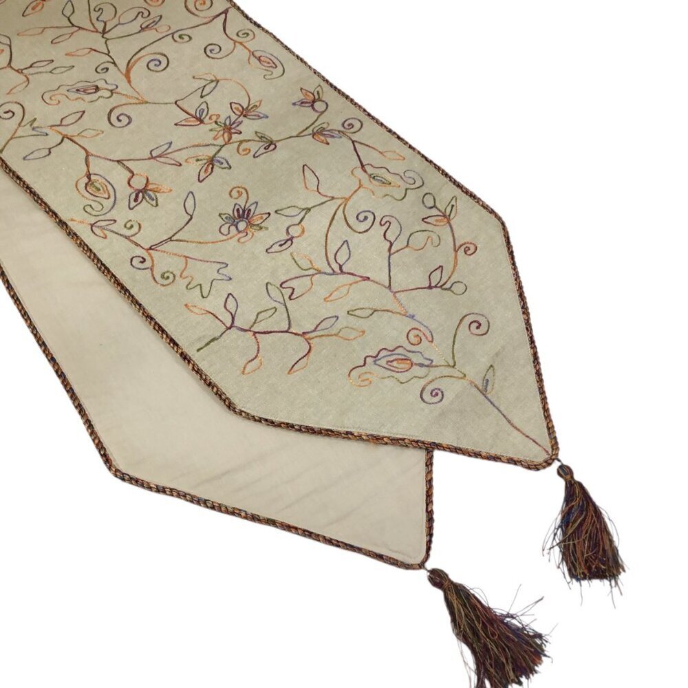 Pier One Imports Table Runner Spanish Floral 14 x 72 Embroidered Tassels